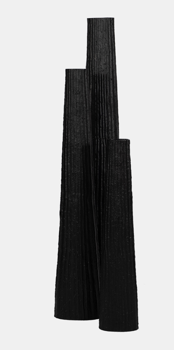 Metal, 48" Ribbed Floor Vase, Black